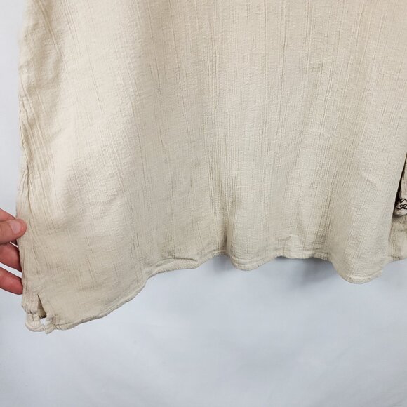 Baby & Me Cream & Brown V Neck Lng Slv Crimped Fabric Womens Maternity Blouse M - Picture 8 of 11